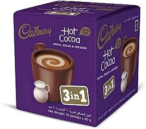 كادبوري 3 في 1 كيس مشروب الشوكولاته الساخنه 30 جرام عدد 10 اكياس